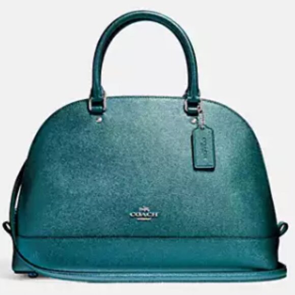 Coach Sierra Crossgrain Done Satchel Metallic Teal Handbag - Picture 1 of 4